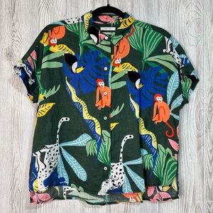 Linen Hawaiian Tropical Button Down Shirt
